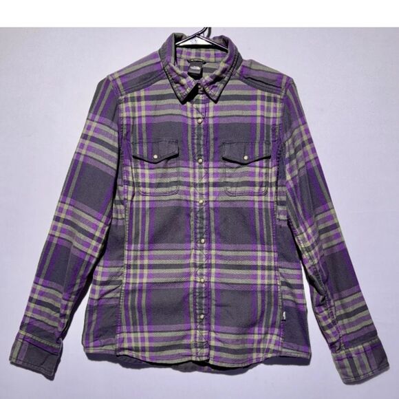 The North Face plaid Shirt  Purple Gray green button snap classic warm gear lady - Picture 1 of 16